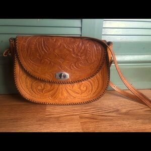 Vintage 1970s Hand Tooled Leather Purse RARE